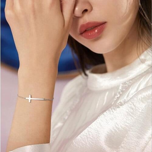 Real 925 Sterling Silver Fashion Sweet Simple Cross Dazzling CZ Bracelet For Women Wedding Party Fine Jewelry DA1390