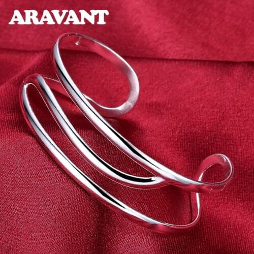 2019 New Fashion 925 Silver Open Cuff Bracelets&Bangles For Women Anniversary Silver Jewelry