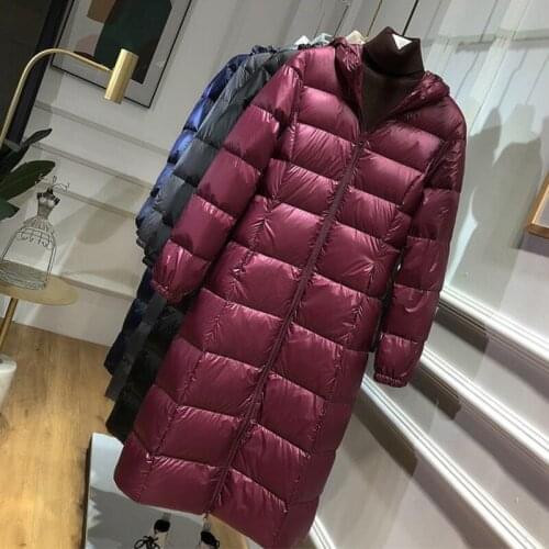 LY VAREY LIN New Winter Women Casual Slim Zipper 90%white Duck Down Coat Ultra Light Long Jacket Thick Warm Hooded Outwear