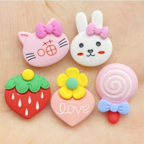 10/20Pcs Resin Mixed Mini Cartoon Animal Fruit Lollipop Flatback Cabochon Scrapbook Kawaii DIY Embellishments Accessories G13