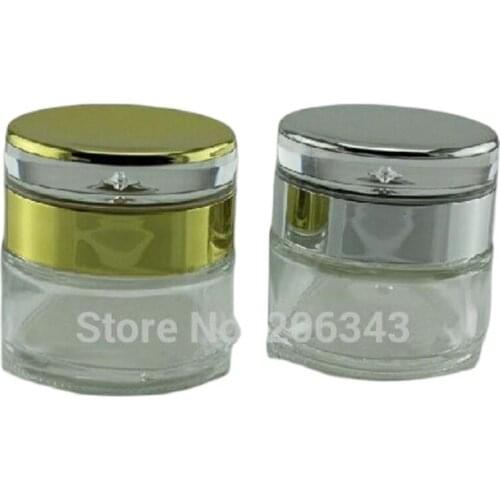 20G transparent glass cream jar,cosmetic container,,cream jar,Cosmetic Jar with gold or silver lid ,glass jar