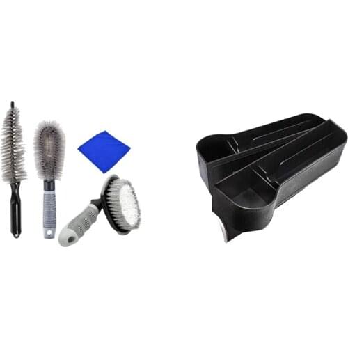 4PCS Car Motorcycle Bicycle Tire Brush Washing Tool Car Wheel Cleaning Brush Set with 2PCS Car Seat Storage Box