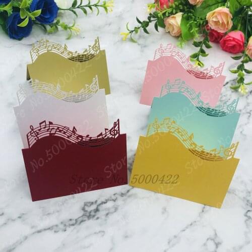 50pcs free shipping musical note pattern Laser cutting Paper Table Name Place Cards and cake wrapper Party Decoration