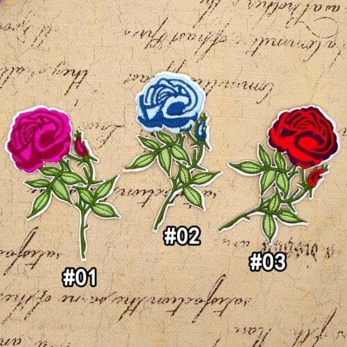 50pcs/lot Rose Flower Embroidery Patches Letters Clothing Decoration Accessories Diy Iron Heat Transfer Applique Iron on Patch