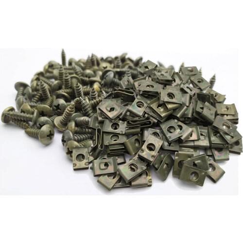 50pcs Motorcycle Screws clips for Car Scooter ATV Moped Ebike Plastic Cover Metal Retainer Self-tapping Screw U type Clip M4 M5