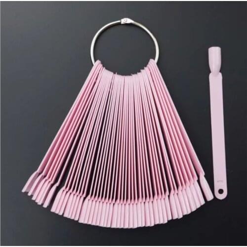 50PCS Transparent Fan Board Display Nail Art Tips False Round Hoop Stick Practice for Polish Gel Showing Tools 100sets
