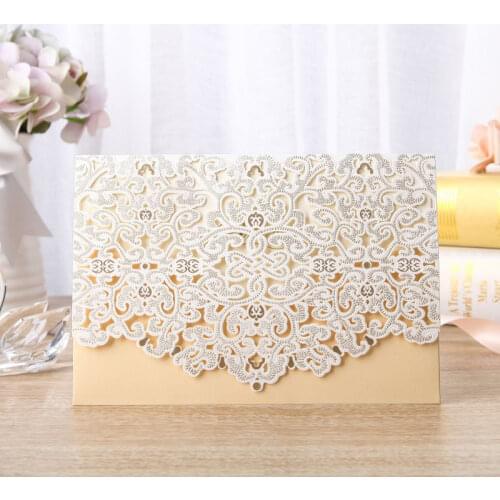 50pcs/pack Flora Laser Cut Wedding Invitations Card Kit Elegant Carved Wedding Cards Birthday Party Event Invitations Card Favor