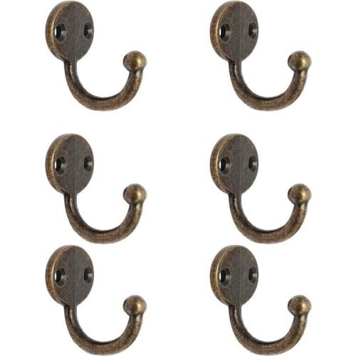 Lot 6pcs Retro Coat Hat Hook Door Wall Hanger Alloy 35 x 30mm -Bronze