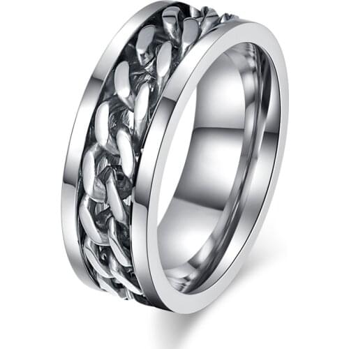 8MM Wide Spinner Rings Stainless Steel Could Open Beer Bottle Cuban Link Chain Ring Mens Jewelry