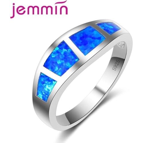 925 Sterling Silver Blue Fire Opal Ring for Women Wedding Engagement Promise Statement Anniversary Jewelry Rings
