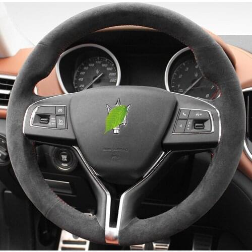 Black Real Alcantara steering wheel cover For Maserati Ghibli Quattroporte Levante suede hand-stitch Grip Car parts accessories