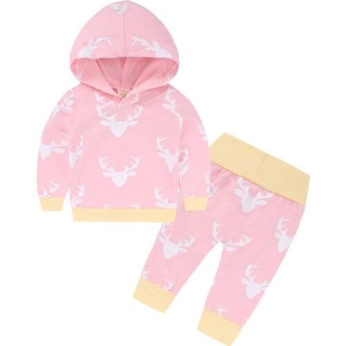 Kids Baby Girl Clothing Warm Outfits Deer Tops Hoodie Top + Pant Leggings 2PCS Sets Cute Animals Newborn Baby Girls Clothes Set