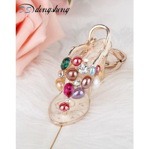 Dongsheng Fashion Jewelry Bohemia Keychain Beautiful Summer High Heel Shoe Keychain Colorful Beads Rhinestones Keyrings