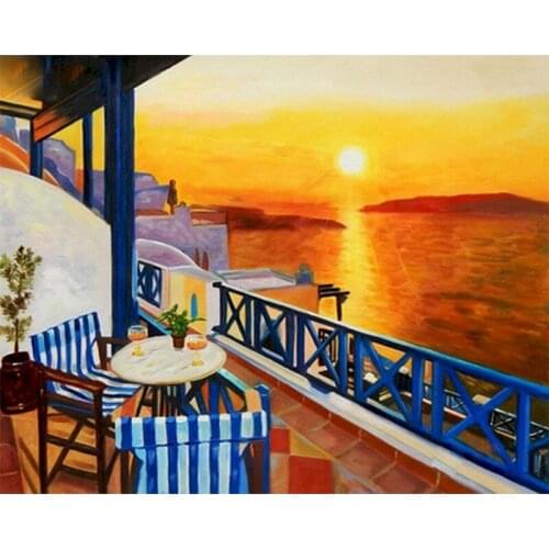 Gatyztory Sunset Scenery Frame DIY Painting By Numbers Handpainted Oil Painting Canvas Colouring Wall Decor 60x75cm