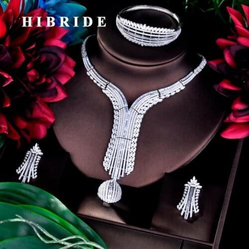 HIBRIDE Unqiue Design Luxury Dubai Bridal Tassel Jewelry Sets Women Wedding Accessories Jewelry AAA Cubic Zirconia Sets N-780