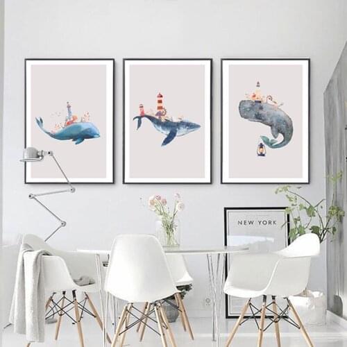 Cartoon Animal Print Dolphin Wall Art Canvas Painting Modern Minimalist Nordic Poster Nursery Picture Kid Baby Room Home Decor