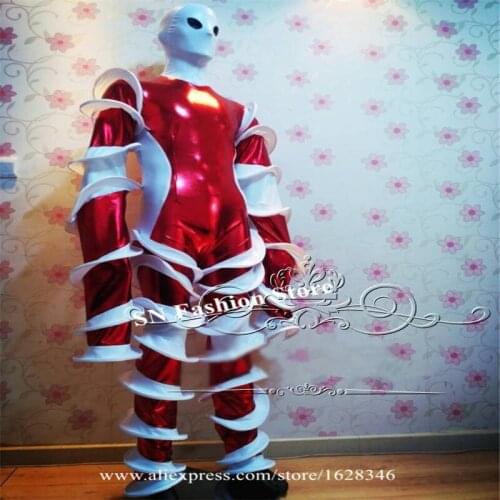 P34 Party robot men suit singer performance dress men bodysuit red disco wears outfits stage dance costumes stilts suit clothing