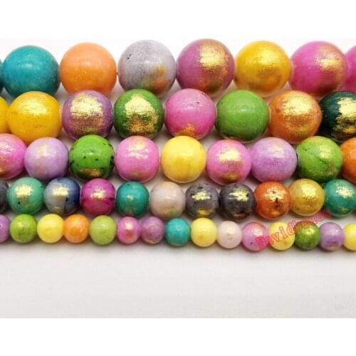 Natural Golden Rainbow Jades Round Loose Stone Beads 4 6 8 10 12mm DIY Gold Mixed Color Stone Beads For Jewelry Making 15