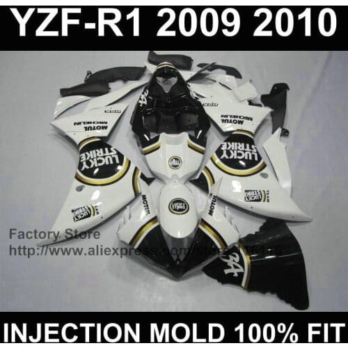 Injection mold ABS road/racing fairings set for YAMAHA 2009 2010 2011 YZFR1 09-11 white lucky strike YZF R1 fairing kits