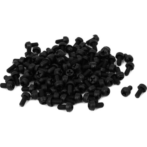 M3x6mm Phillips Round Head Nylon Machine Screw Bolt Fastener Black 100pcs