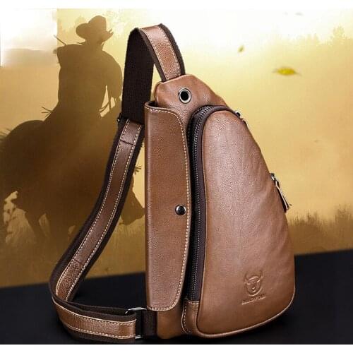Mens leather retro fashion chest bag first layer cowhide messenger bag outdoor sports leisure bag