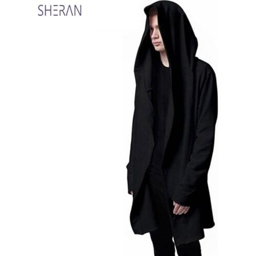 Men Hooded Sweatshirts With Black Gown Hip Hop Mantle Hoodies Fashion Jackets long Sleeves Cloak Mans Coat Outwear Black Hoodie