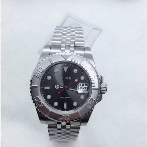 Sapphire Crystal BLIGER Gray Dial Rotating Bezel Waterproof 50m Watch Automatic Movement Mens Watch