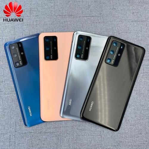 Official Huawei P40 Pro Back Battery Glass Back Cover + Camera Lens Frame Rear Door Housing Case Replacement Repair Parts &Logo