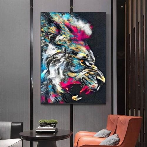 Animal Art Poster Graffiti Canvas Painting Street Art Pictures for Living Room Lion Prints On Wall Modern Home Decor Frameless