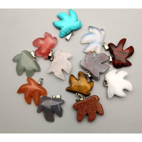 Fashion Maple leaves natural stone leaves Charms plant Necklaces pendant for jewelry making 12pcs/lot free shipping wholesale
