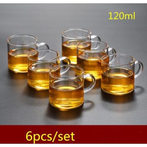 120ML 6pcs/set Transparent Glass Cup Tea Set Heat-Resistant Cup Anti-Scalding Tasting cup Set Ear Cup