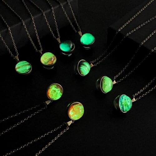 Rinhoo Unisex Planet Luminous Double-sided Pendant Necklace Women Men 8 Planetary Pendants Retro Alloy Chain Jewelry