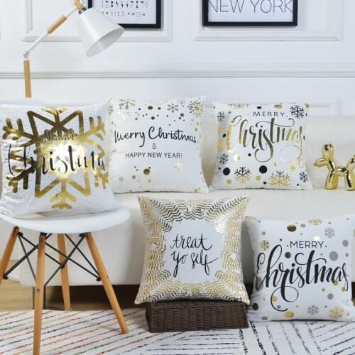Christmas Decorations for Home 45x45cm Cotton Linen Merry Christmas Happy New Year Cover Cushion Navidad Christmas Gifts Xmas