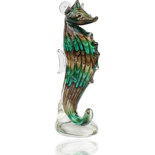 Handmade Art Glass Blown Seahorse Hippocampus Animal Figurine Dollhouse Miniature Paper Weight Statue Collectible