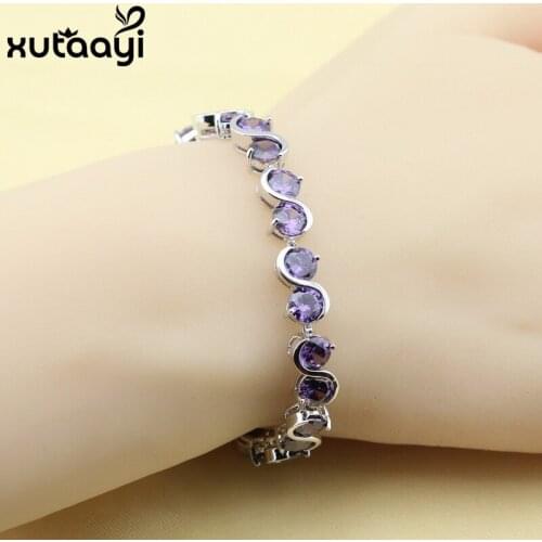 Made in China Classy Created Purple Cubic Zirconia , Silver Adjustable Chain-Link Bracelet Women Fashion Health Length 18+3cm