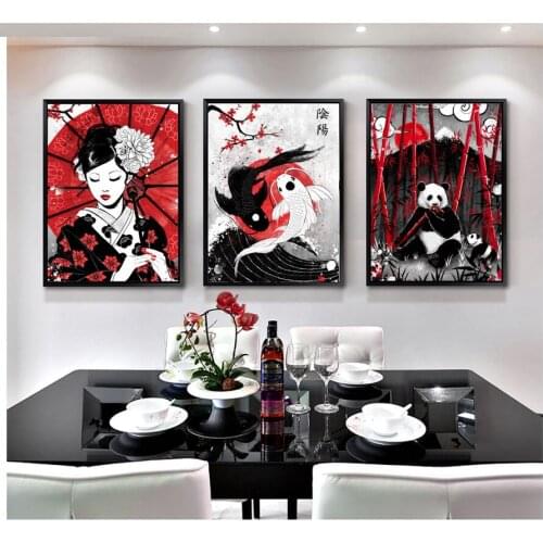 DIY Diamond Embroidery Japan Ruby Geisha Koi Fish Panda Samurai Diamond Painting Cross Stitch Full Rhinestone Mosaic gift WW032