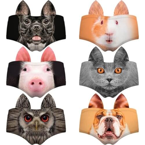 Women Underpants Sexy Ear Panties Thongs Cat Dog Pig Animal Funny Print Female Lovely Briefs Seamless Lingerie 1pc P1