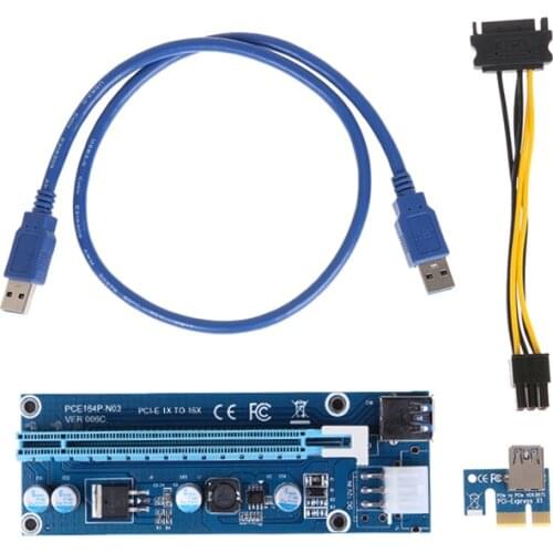60cm USB 3.0 PCI-E Express 1X 4x 8x 16x Extender Riser Adapter Card SATA 15pin Male to 6pin Power Cable for BTC mining miner