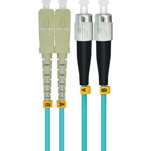 Indoor Armored 200 Meters SC-FC Duplex 10 Gigabit 50/125 Multi-mode Fiber Optical Cable OM3 Aqua 10GB SC to FC Patch Cord Jumper