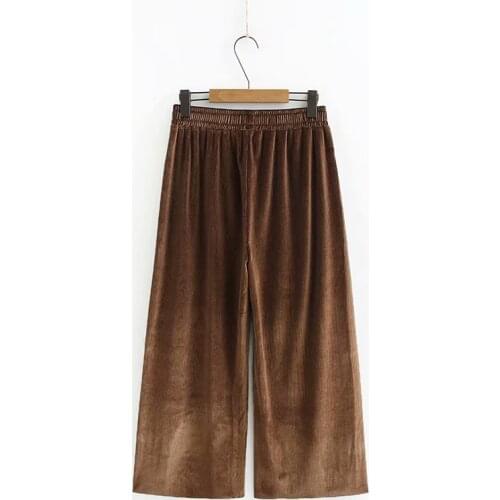 Plus Size XL-4XL Womens Straight Velvet Long Pants Elastic Waist Solid Casual Pants