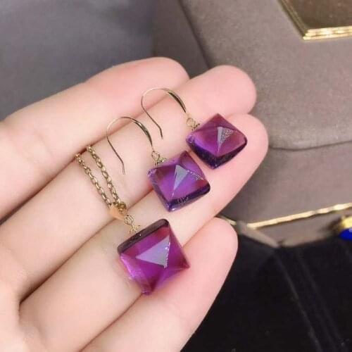 Square Natural Amethyst Jewelry Sets For Women Party S925 sterling silver Fine Jewelry Elegant Real Gemstones Certificated Gifts