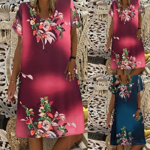 Plus Size Midi Dress Printing Round Neck Loose Summer Short Sleeve Dress for Date Vintage Party Club Streetwear Vestidos