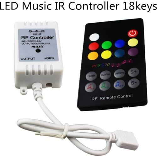10pcs Best selling DC12V 24V led sound controller IR music controller with 20/18 keys for 3528 5050 RGB LED Strip lights 6A