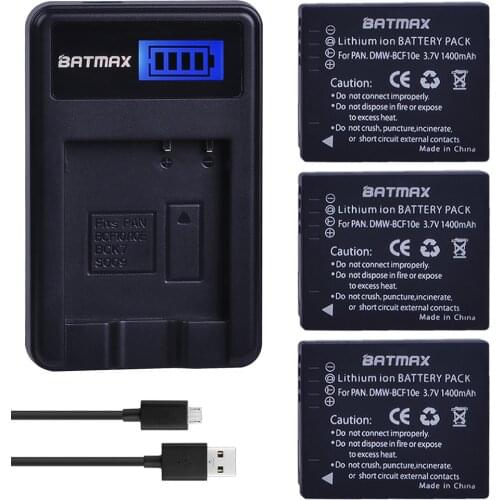 3Pcs Batteries + LCD SUB Charger for Panasonic Lumix DMW-BCF10, DMW-BCF10E, DMW-BCF10PP, CGA-S/106B, DMC-F2, DMC-F3, DMC-FH1