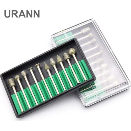 10pcs/set 3mm Shank Diamond Grinding Head Pneumatic Electric Rotary Tool Grinding Head Jade Agate Peeling Emery Carving Needle