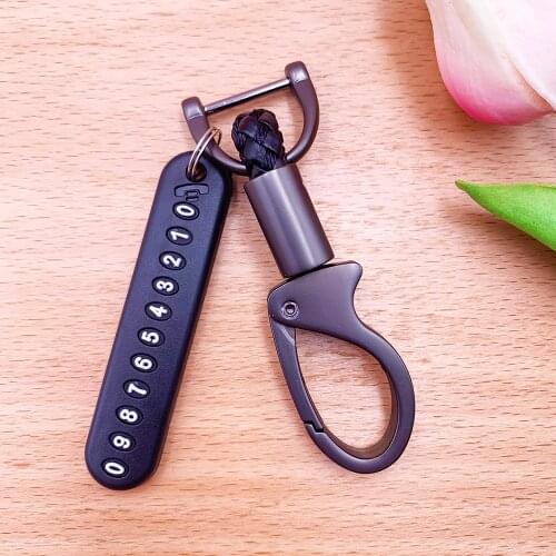 Anti-lost Car Keychains Phone Number Card Key Ring Car Leather Bradied Horseshoe Buckle Plate Auto Vehicle Key Chain Accessories