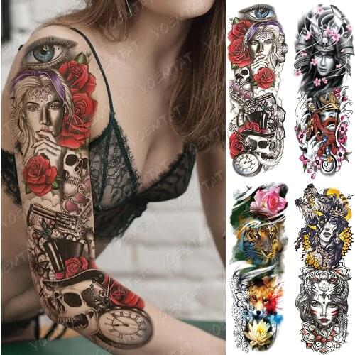 Large Arm Sleeve Tattoo Alice In Wonderland Waterproof Temporary Tatto Sticker Wolf Rose Body Art Full Fake Tatoo Women Men
