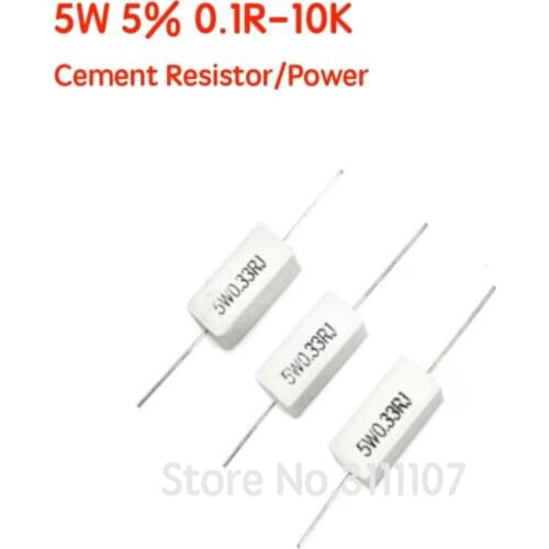 10PCS/LOT 5W 5% Cement Resistor Power Resistance 0.1R ~ 10K 0.1R 0.5R 1R 10R 0.22 0.33 0.5 5.6 1 2 5 8 10 15 20 25 30 100 1K 10