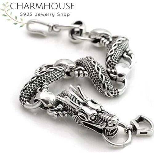 Charmhouse Silver Bracelets For Men Black Dragon Chain Bangle Bracelet Pulseira Homme Wristband Vintage Jewelry Bijoux Gifts