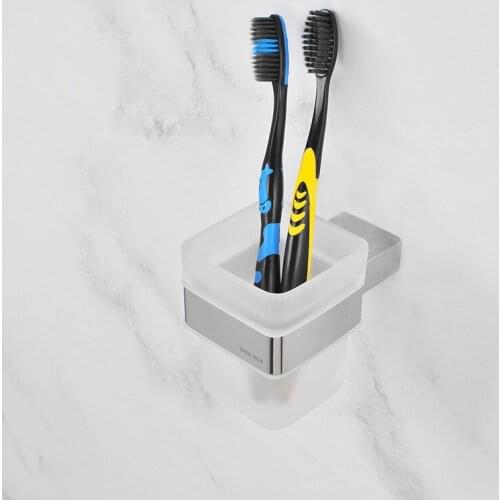 Toothbrush Holder Cup With 304 Stainless Steel Wall-mounted Bathroom Accessories Bathroom Hardware Kit Cup Holder Porta Vino